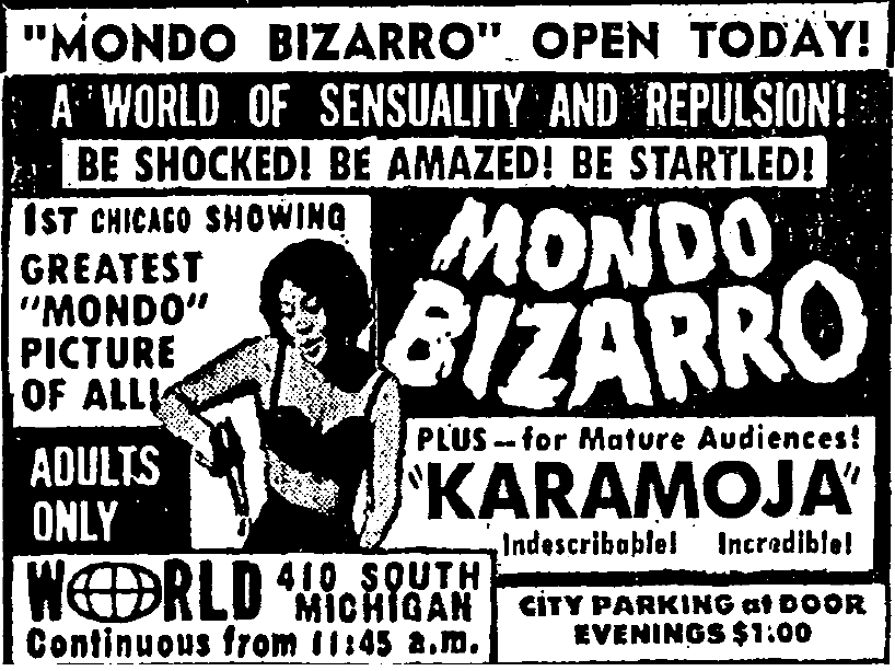 Newspaper advertisement for the film <em>Mondo Bizarro</em>